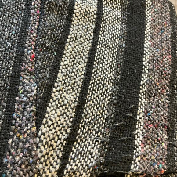 Earthbound Baja Hoodie Black Gray Stripe Woven Pullover Size L Boho Surf Hippie - Picture 8 of 8